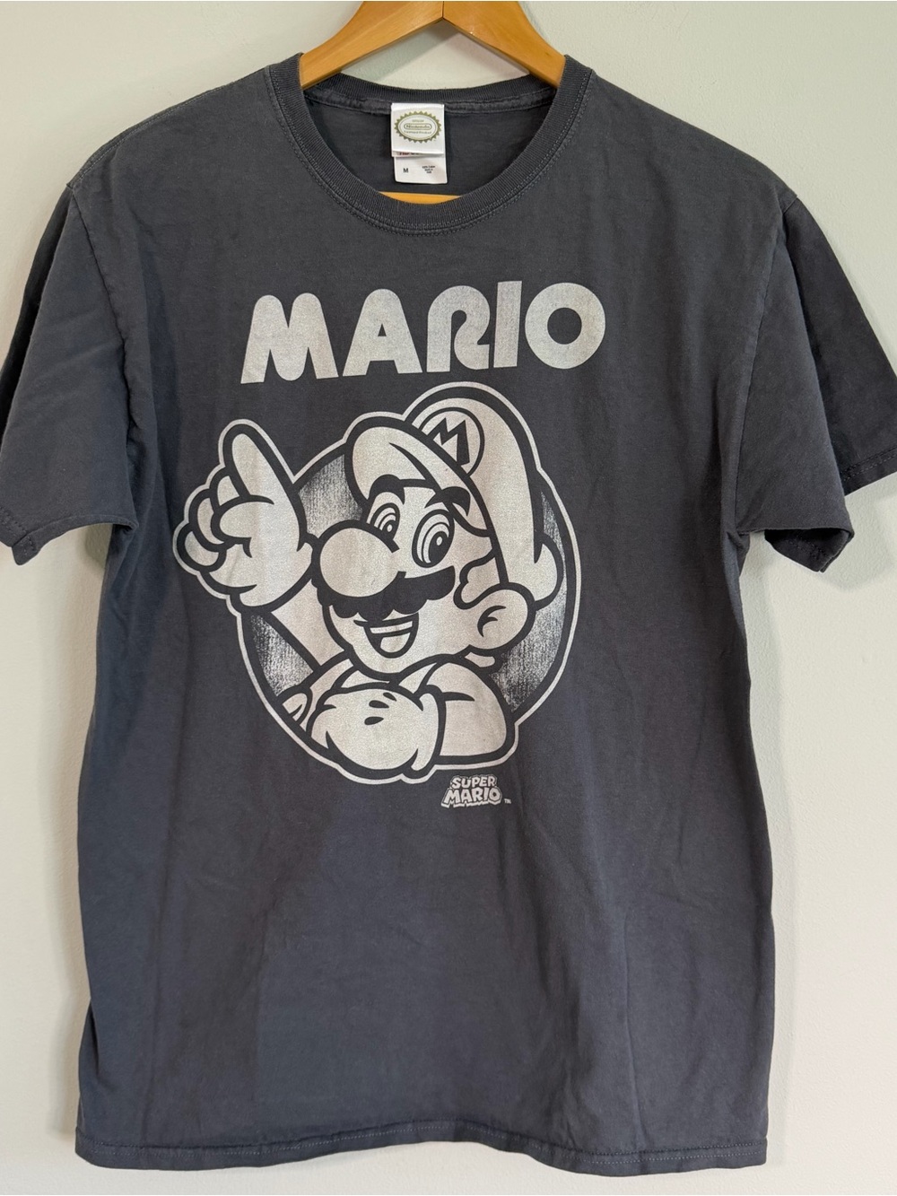 Nintendo Super Mario Sketch Graphic T-Shirt Charcoal Grey Mens Size M